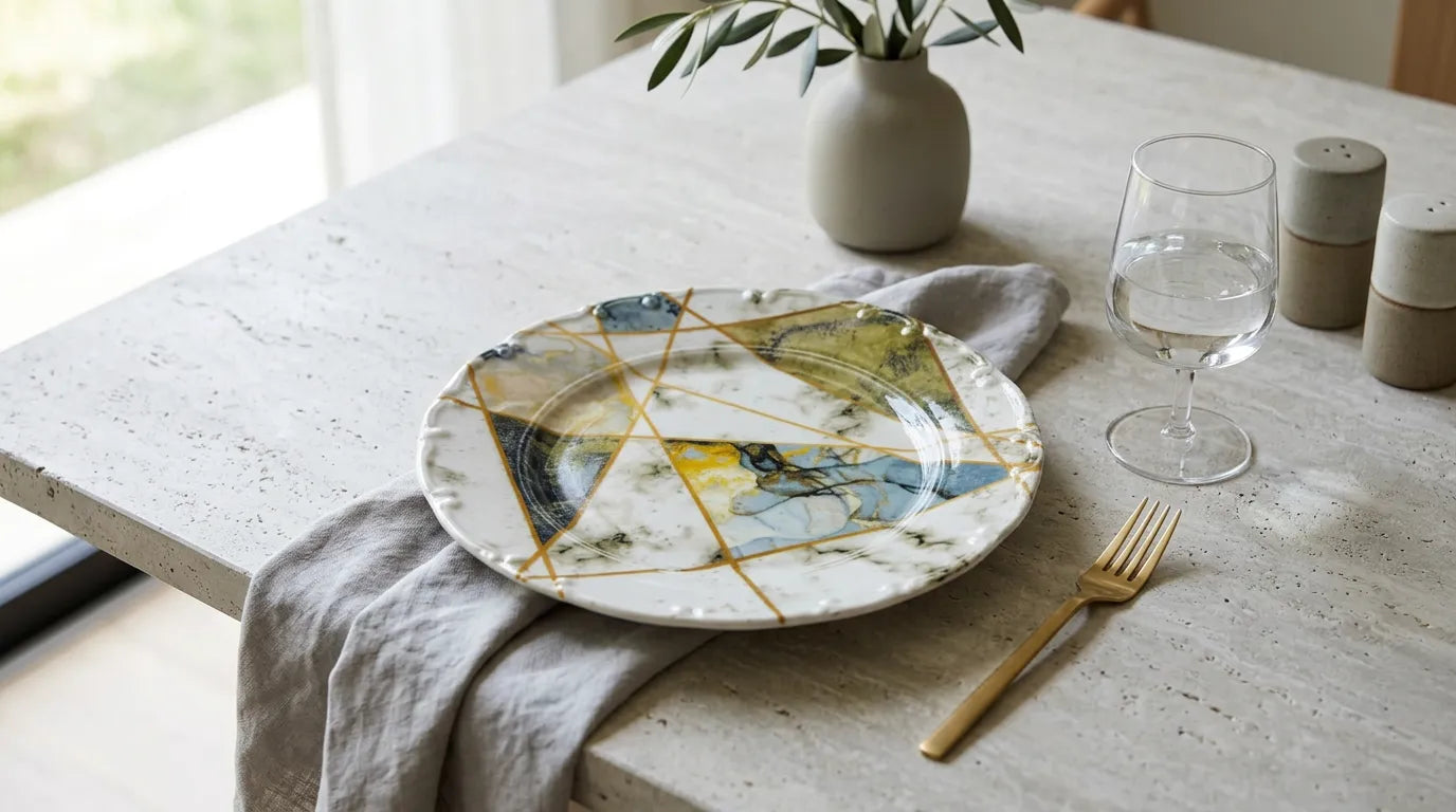 Mermer Desenli 4'lü 25 cm Geometrik Servis Tabak Takımı Ürün ikincil görseli