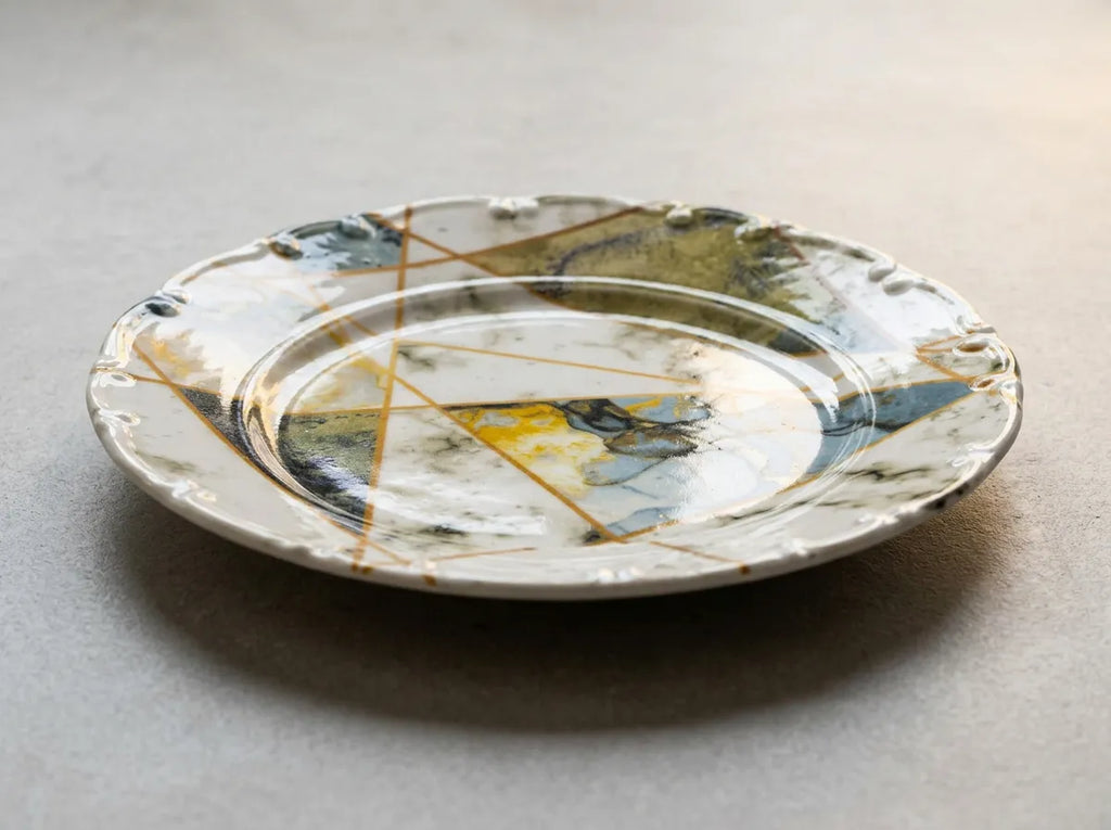 Mermer Desenli 4'lü 25 cm Geometrik Servis Tabak Takımı