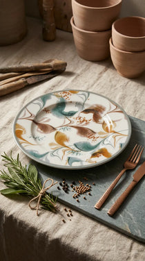 6'lı Hardal Yaprak Desenli 25 Cm Servis Tabağı Takımı